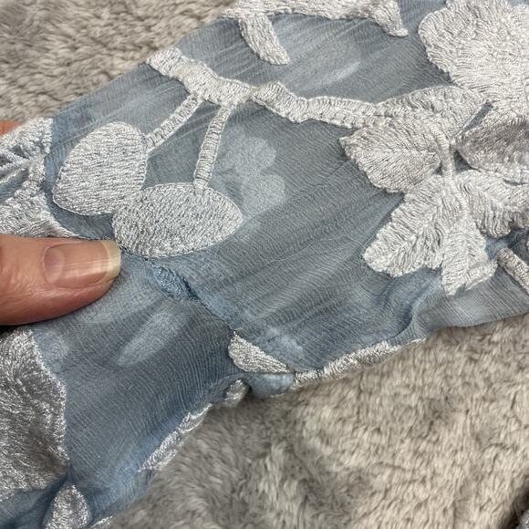 Sundance Gretty Zueger Sadie Top Womens S Blue Silk Floral Overlay Bell Sleeve - Picture 9 of 9